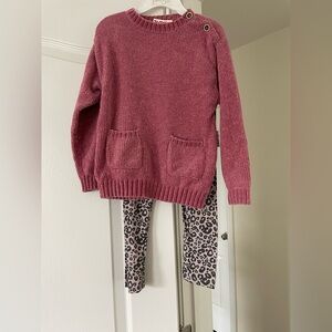 NWT - Jessica Simpson - Pink Chenille Sweater with Leopard Leggings - Size 4T